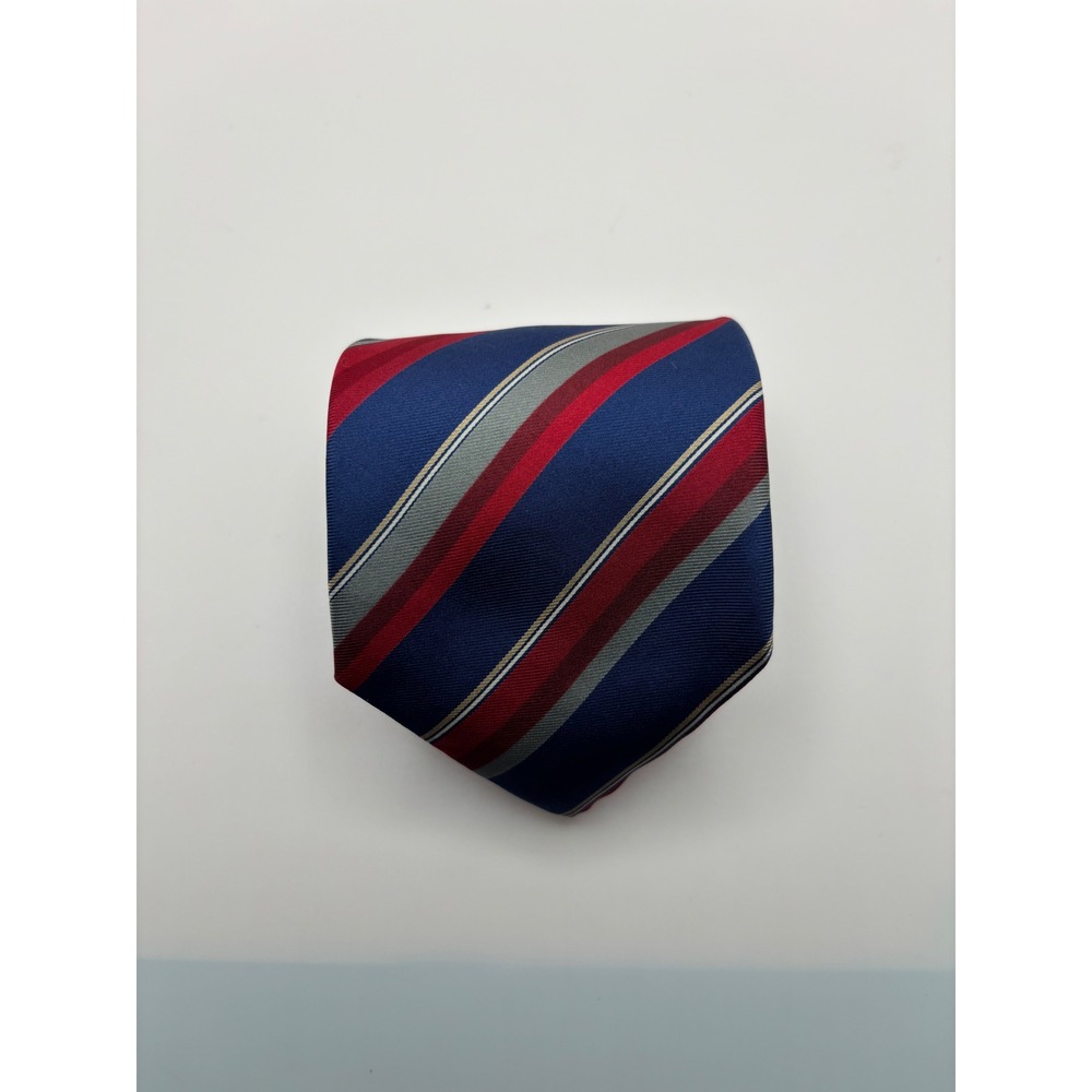 Dunhill Tailors New York Mens Silk Tie Navy Blue Red Grey Striped Regimental